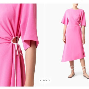 See by Chloe Dress Midi Crepe Cut Out Side Short Sleeve Dazzling Pink Size XL